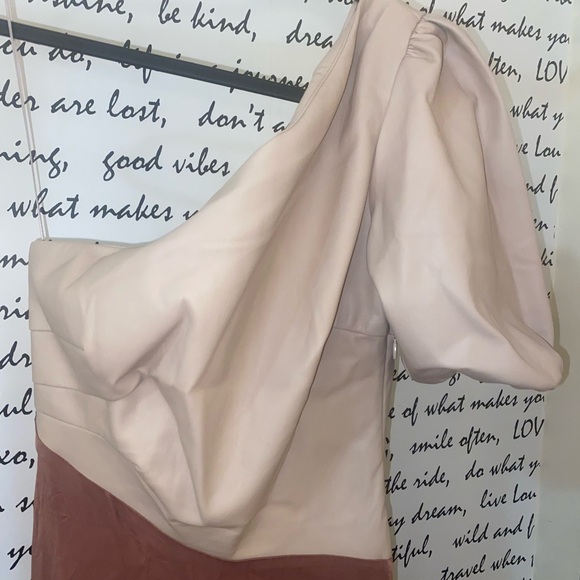 BY ANTHROPOLOGIE FAUX LEATHER ONE-SHOULDER ASYMMETRICAL MIDI DRESS - Picture 5 of 10